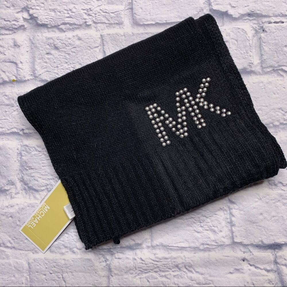 MICHAEL Michael Kors Knit Scarf Featuring a Silver Studded "MK" Logo